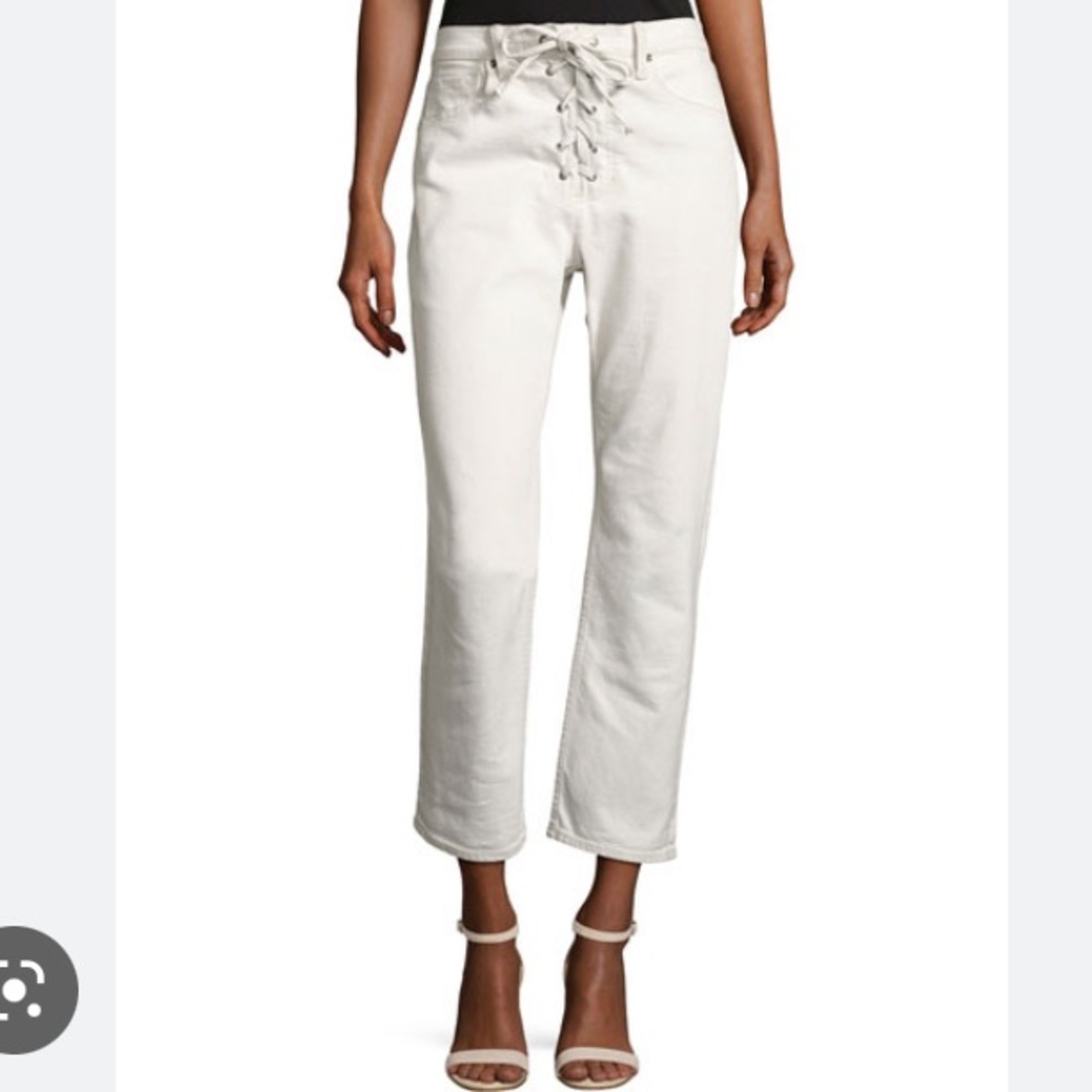 A.L.C. Yoko Lace Up Front Jeans Straight Leg Cropped White 8